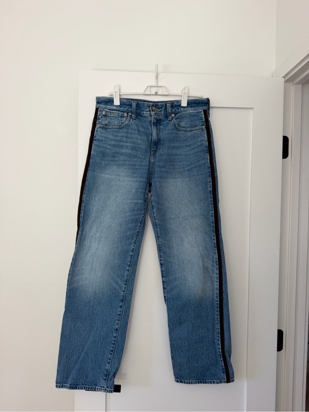 J. Crew Classic Blue Straight-Leg Jeans with Side Stripe